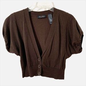 Axcess Cropped Short Puffy Sleeve Cardigan Sweater Cotton Rayon Blend Brown 🟫
